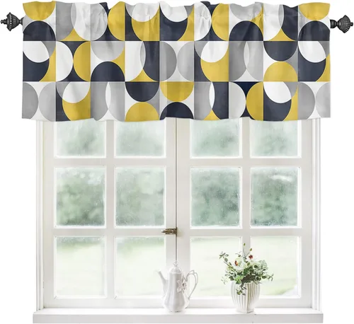 Vista 14 de Cortinas de cocina de Navidad, cenefa semitransparente ajustable con lazo, muñeco de nieve, copo de nieve, bolsillo para barra, tratamiento