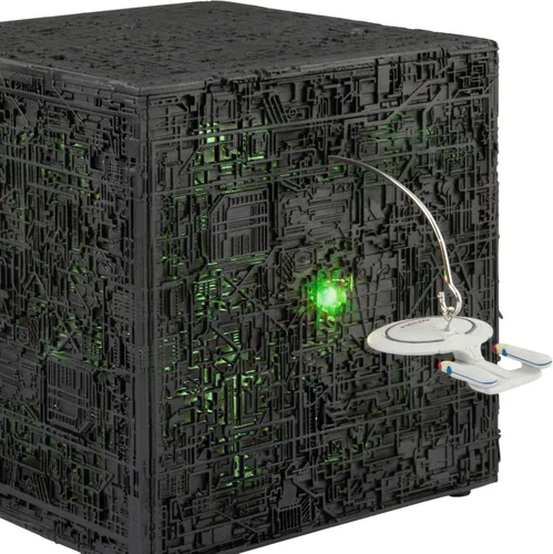 Vista 3 de Adorno de mesa navideño Hallmark Keepsake 2025, Star Trek: La próxima generación ¡Cuidado con los Borg! con luz y sonido, regalos para Trekkies