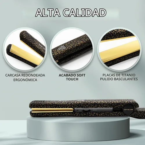 Vista 4 de Corioliss C Style Classic Pro - Plancha de pelo profesional para mujer, planchas de titanio (leopardo dorado suave al tacto)