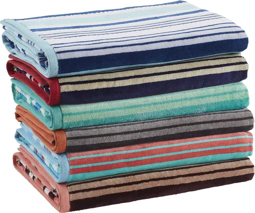 Vista 4 de Superior Toalla de playa de gran tamaño con textura de rayas, 100% algodón, suave, afelpada y altamente absorbente (juego de 2)