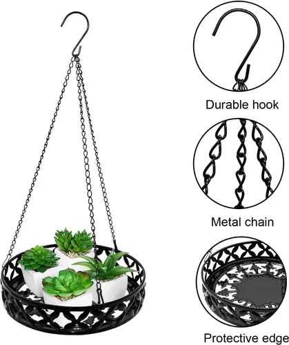Vista 4 de ARTORA Colgador de metal para plantas, cesta colgante moderna para plantas, soporte para macetas, cadena colgante con gancho de techo para balcón