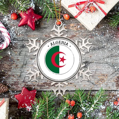 Vista 7 de Bandera de Argelia, adorno de Navidad para niños, bandera nacional, silueta de Argelia, decoración de Navidad, copo de nieve, adorno de metal
