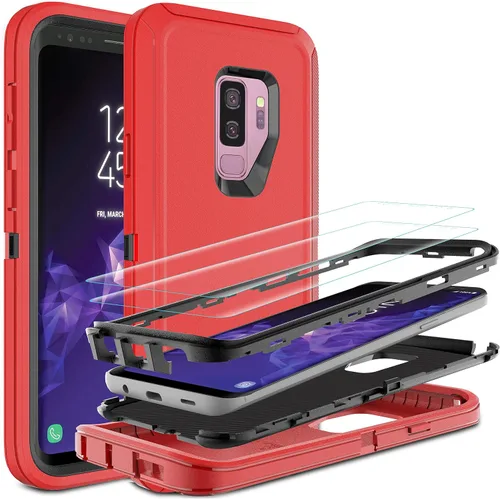 Vista 7 de Funda para Galaxy S9 Plus con protector de pantalla de TPU autorreparable [2 unidades], protección resistente 3 en 1 para Samsung S9 Plus Negro/Gris