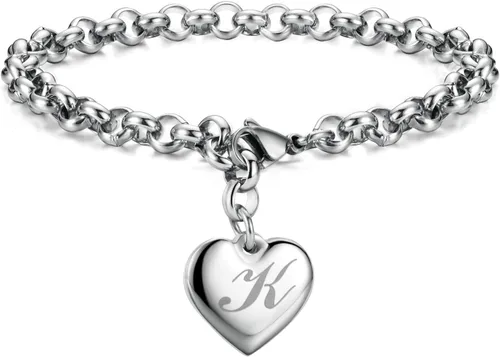 Vista 22 de Monily Regalos de cumpleaños para mujer, pulseras con dije inicial para mujer, letras del alfabeto y corazón, pulsera para mujer A: Corazón