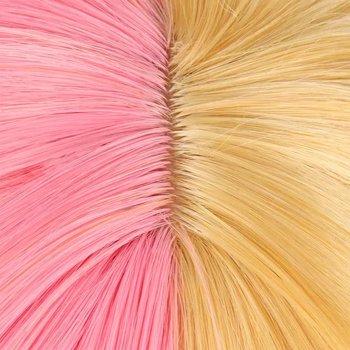 Vista 6 de Vtuber Kotoka - Peluca de cosplay con cabello sintético largo y lacio rosa y rubio amarillo para mujer, con gorra de peluca gratis para Comic Con