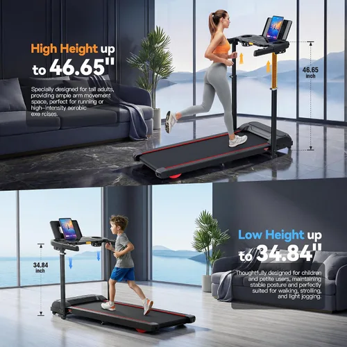 Vista 2 de Treadmill with Desk Workstation & Adjustable Height, 450 lbs Weight Capacity, Folding Incline Treadmill with Handle Bar, Portable Ultra-Quiet 3.5HP