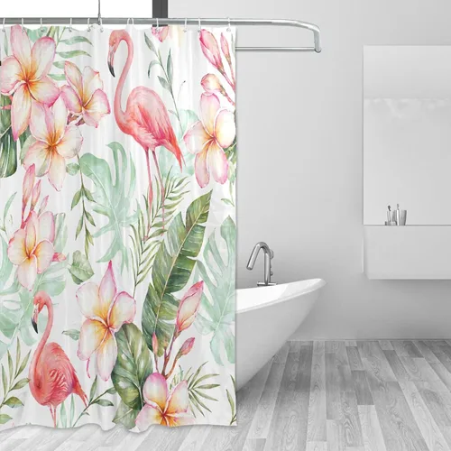Vista 50 de MNSRUU Fabric Shower Curtain, Flowers and Butterflies Pink Waterproof Polyester Curtains with Hooks for Home Bathroom Decorative