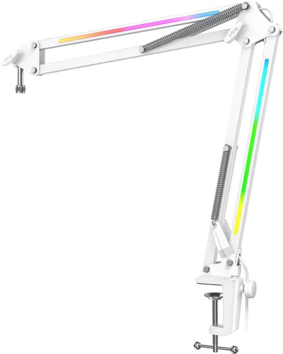 Vista 9 de FIFINE Brazo de Micrófono Articulado, Soporte de Micrófono Ajustable de Metal con Control RGB, Adaptador de Tornillo de 3/8" a 5/8", Abrazadera