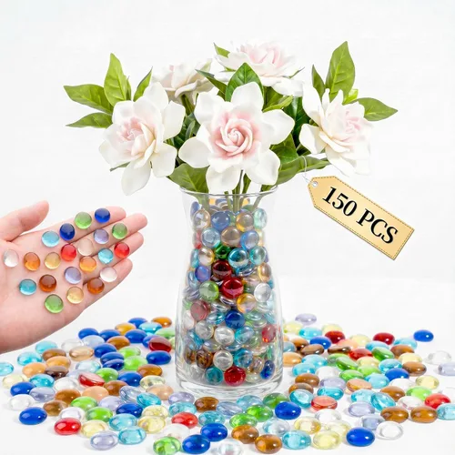 Vista 12 de Mini cuentas de vidrio para jarrones, 0.97 libras de relleno de jarrón decorativo, cuentas planas, gemas de vidrio para manualidades, piedras