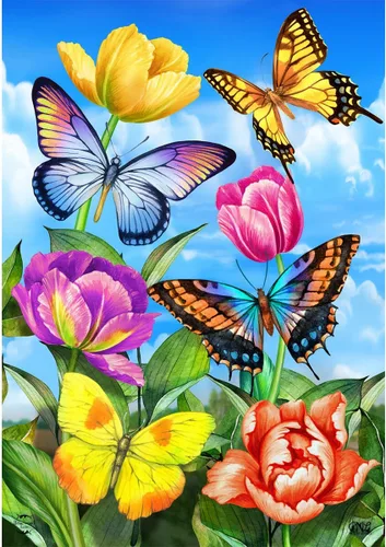 Vista 6 de Briarwood Lane Bandera de jardín de primavera con mariposas en el jardín