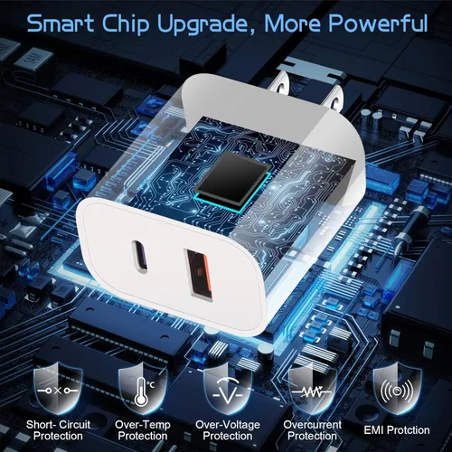 Vista 4 de Cargador A/C de doble puerto para iPhone 17 16 15, doble cargador USB A/C, bloque de carga rápida, paquete de 2 cargadores USB C rápidos de carga