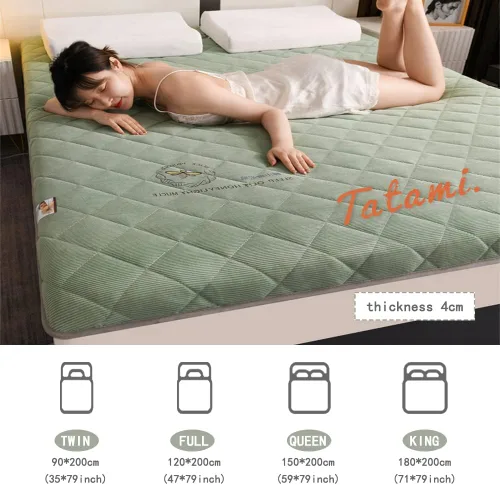 Vista 6 de KKCD Shikibuton - Colchón de futón japonés de felpa, cálido y suave, colchón enrollable para tatami, tapete portátil para dormir con fibra de Verde