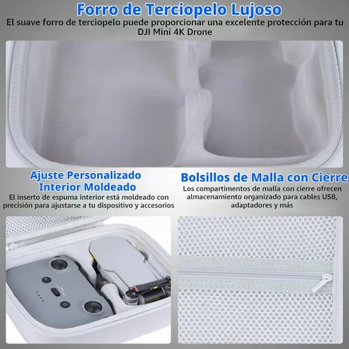 Vista 4 de Estuche de almacenamiento compatible con accesorios DJI Mini 4K Dron, con protectores de hélice y cubierta de palanca de control (gris)