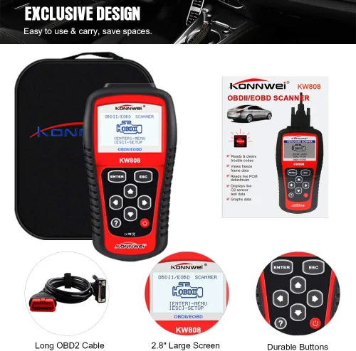 Vista 7 de KONNWEI KW808 Auto OBDII Lector de Códigos con Pantalla Grande de 2.8" OBD2 Escáner con Funciones Completas de Herramienta de Escaneo Diagnóstico