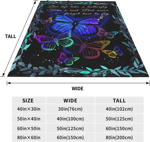 Vista 4 de Manta de cama de franela de forro polar BLUBLU, manta de arrullo ligera y acogedora de felpa con diseño de mariposa, para dormitorio, sala de estar