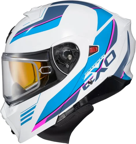 Vista 11 de ScorpionEXO GT930 - Casco modular para moto de nieve de aventura en clima frío, escudo de doble panel con caja de respiración y módulo de bolsillos