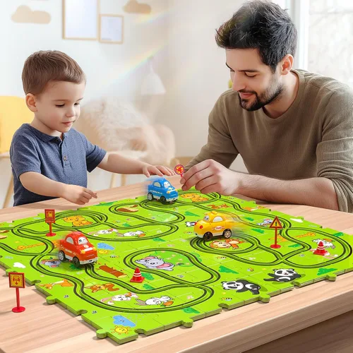 Vista 8 de JUKUDAHU Juego de 64 Piezas de Pista de Carreras de Rompecabezas para Niños de 3 4 5 6 Años - Juguetes de Pistas de Rompecabezas para Niños de 3-5
