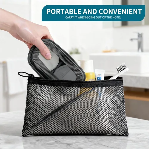 Vista 6 de Estuche de viaje para champú, compatible con la barra de champú Kitsch, elegante caja de jabón de gran tamaño con una capa de drenaje integrada.