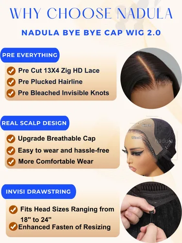 Vista 7 de Nadula Bye Bye Cap 13x4 HD Cuero Cabelludo Real 3D Body Wave Pelucas de Encaje Frontal de Cabello Humano Pre Todo, Peluca Sin Pegamento con Cordón