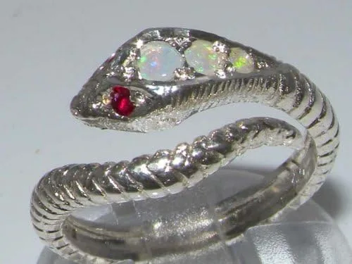 Vista 3 de Anillo de plata de ley 925 auténtico ópalo y rubí para mujer
