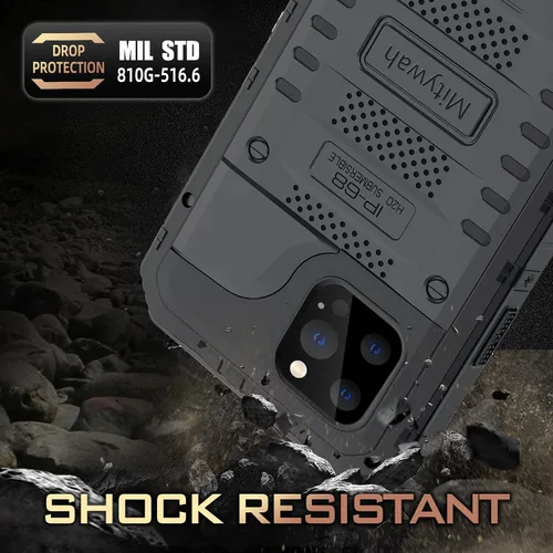 Vista 3 de Mitywah Funda impermeable para iPhone 12 Pro Max, funda de metal resistente de grado militar, protección de cuerpo completo, resistente, a prueba