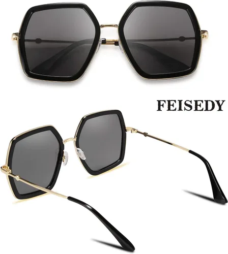 Vista 3 de FEISEDY Gafas de sol inspiradas en hexágono grandes para mujer, diseño irregular, estilo geométrico B2503
