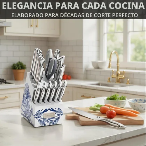 Vista 5 de Juego de cuchillos de cocina KnifeSaga - Juego de bloque de cuchillos Phantom Iris X5 - Rendimiento de primer nivel, juego de 15 piezas de cuchillos