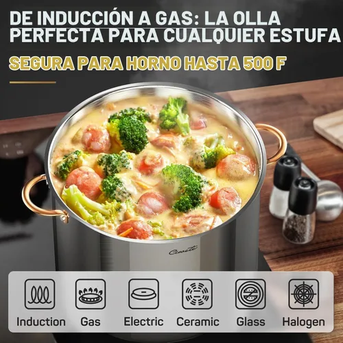 Vista 2 de Ciwete Olla de stock de 20 cuartos, olla de acero inoxidable de 3 capas con tapa, olla de sopa de 20 cuartos con asa de cobre, ollas sanas, apta