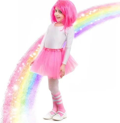 Vista 7 de Giegxin 6 pares de calcetines coloridos a rayas para niños, calcetines de tubo de color neón a rayas para niñas, fiesta de disfraces