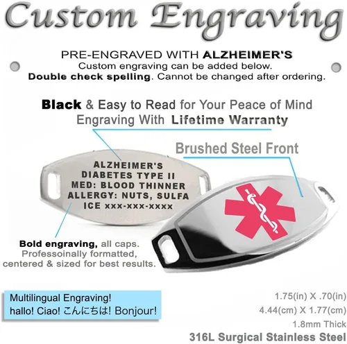 Vista 2 de My Identity Doctor Pulsera de alerta médica pregrabada y personalizada, color rosa
