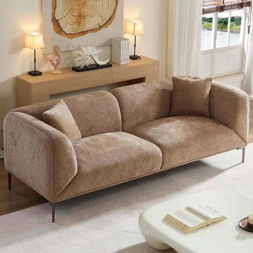 Vista 13 de Sofá moderno de 82 pulgadas con patas de metal, sofá boucle tapizado, sofás de lujo con asiento profundo de 3 plazas, sofá alto y minimalista