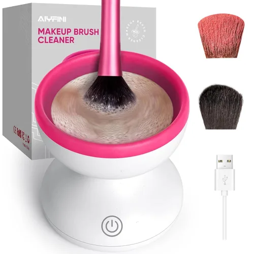 Vista 9 de Alyfini Máquina limpiadora de brochas de maquillaje eléctrica, potente fricción que elimina los residuos en el juego de brochas de maquillaje