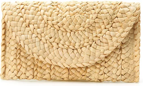 Vista 3 de Obosoyo Bolso de mano de paja para mujer, cartera de sobre, bolso tejido de playa de verano