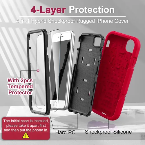 Vista 3 de Grifobes Funda para iPhone SE 2022/2020, para iPhone 8/7/6/6S con [Paquete de 2] Protector de Pantalla de Vidrio Templado, Funda Protectora