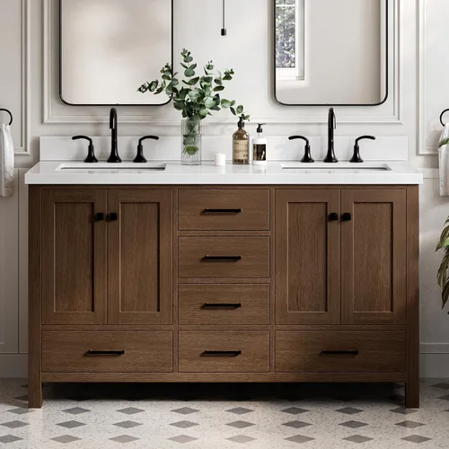 Vista 74 de ARIEL Cambridge - Mueble de baño con lavabo de 42 pulgadas, madera maciza, encimera de cuarzo blanco puro de 1.5 pulgadas, fregadero rectangular