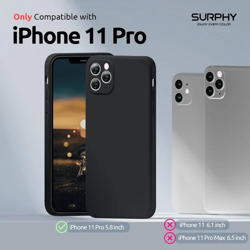 Vista 2 de SURPHY Funda diseñada para iPhone 11 Pro con protección de cámara, bordes rectos de silicona líquida para iPhone 11 Pro de 5.8 pulgadas, color negro
