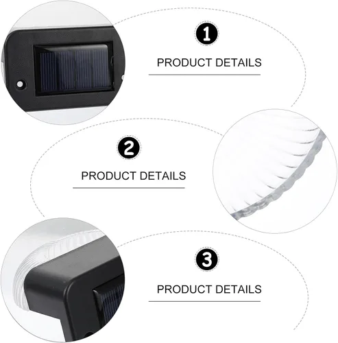 Vista 9 de OSALADI 4 Pcs Black Solar Fence Lights Outdoor Wall Lamps Energy-Saving LED for Garden Patio Deck Step Lighting