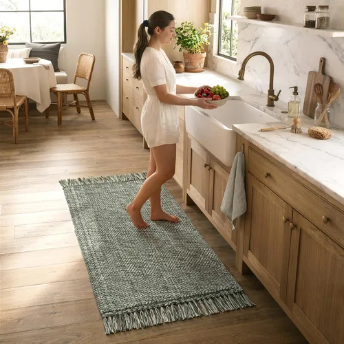 Vista 48 de Collive Alfombra de Baño Negra, 2' x 3' Tejida a Mano Lavable Alfombras Pequeñas de Cocina, Alfombra de Entrada Reversible de Algodón Alfombra