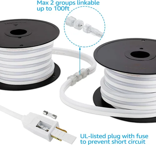 Vista 7 de Torchstar - Luz LED de neón para exteriores 50 pies, IP67, impermeable, CA 120 V (150 pies máximo), certificación ETL y UL, decoración de edificio