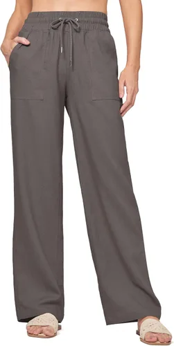 Vista 34 de Willit Pantalones de lino para mujer, pantalones palazzo de pierna ancha Khaki - Actualización