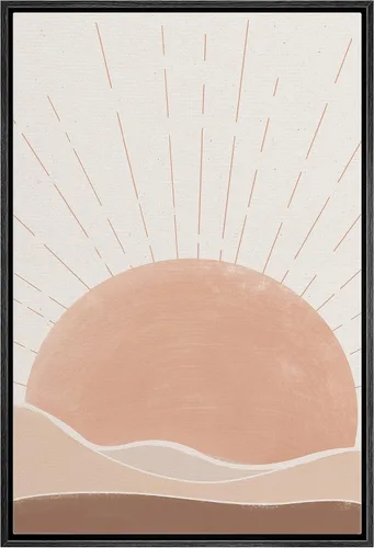 Vista 49 de bestdeal depot Lienzo enmarcado para pared, arte geométrico de sol y montaña, reflejo del mar, naturaleza, ilustraciones de área silvestre, arte