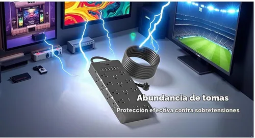 Vista 3 de Regleta de Alimentación de Protección contra Sobretensiones de Servicio Pesado - 25 Tomas de CA, 6 Puertos USB, Protección 4000J, Cable de Extensión