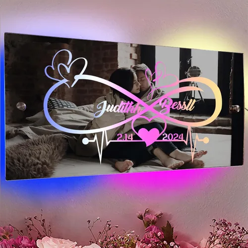 Vista 15 de Espejo de barra de nombre LED personalizado, letreros de neón iluminados para decoración de pared para bar en casa, día de San Valentín y regalos