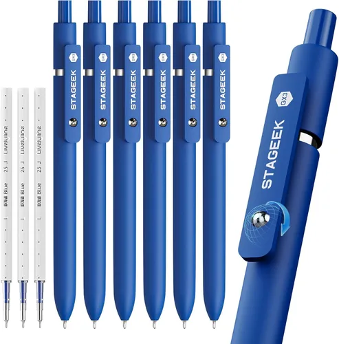 Vista 13 de STAGEEK Bolígrafos de gel azules GX3, 12 bolígrafos de tinta azul de secado rápido con 3 recambios adicionales, bolígrafos retráctiles de punta fina