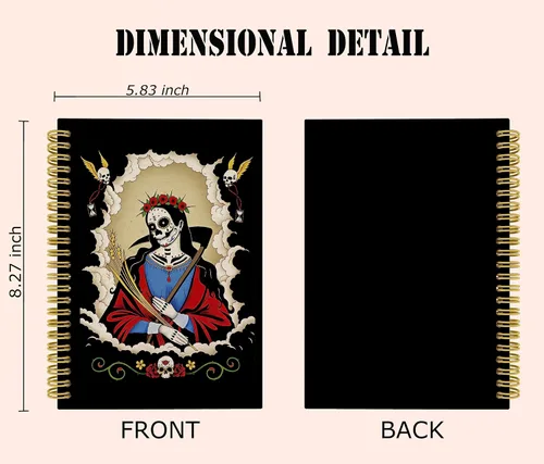 Vista 5 de Knibeo Cuaderno gótico con espiral de tapa dura con forro de arte de Santa Muerte Día de los Muertos de 5.5 x 8.3 pulgadas, cuaderno de rayas