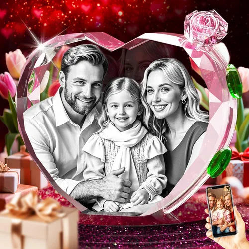 Vista 13 de 3D Crystal Photo with Red Crystal Rose, Personalized Mothers Day Gifts for Mom, Wife, Women, Her, Girlfriend, Couple, Customized Glass Photo
