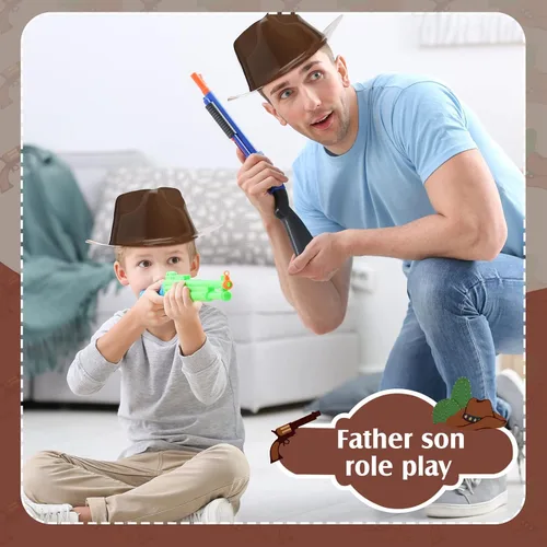 Vista 4 de SATINIOR Juego de 24 sombreros de vaquero de plástico para niños, regalos de fiesta occidental con bolsas de regalo de vaquero, sombreros marrones
