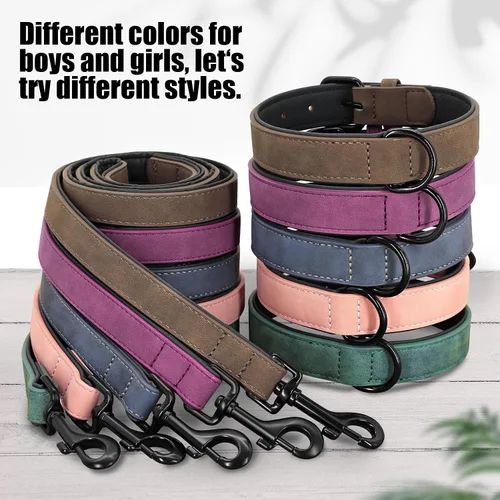 Vista 6 de Didog Juego de collar y correa de cuero acolchado suave para perro, correa y collar resistente con hebilla de metal, collares transpirables