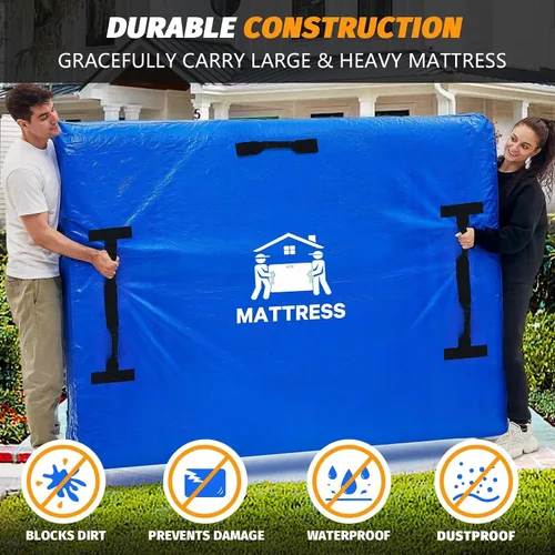 Vista 4 de Bolsas para Colchones para Mudanza, BETU Protector de Colchón Impermeable Funda de Colchón Tamaño Full Bolsas de Almacenamiento con 8 Asas Azul