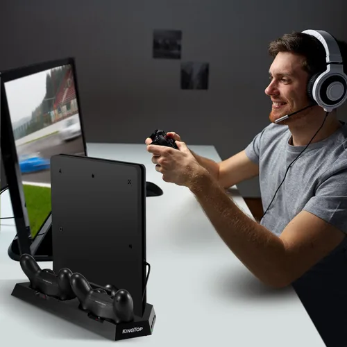 Vista 8 de PS4 Universal Controller Charger KINGTOP PS4PS4 ProPS4 Slim Fan Cooler Vertical Stand Dual Charging Station
